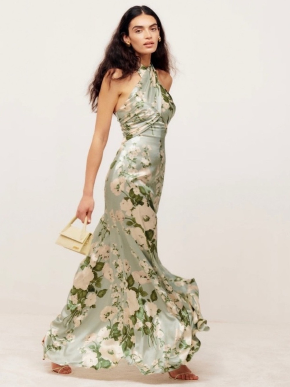 Reformation Veria Tarragon Floral Silk Halter Maxi Dress Size 4
